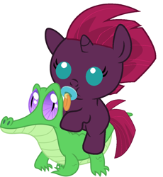 Size: 936x1017 | Tagged: safe, artist:red4567, character:gummy, character:tempest shadow, species:pony, my little pony: the movie (2017), baby, baby pony, cute, pacifier, ponies riding gators, riding, tempestbetes