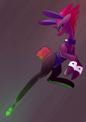 Size: 2480x3507 | Tagged: safe, artist:underpable, character:tempest shadow, species:pony, species:unicorn, my little pony: the movie (2017), blushing, bow tie, broken horn, bunny ears, bunny suit, clothing, cuffs (clothes), female, leotard, obsidian orb, solo