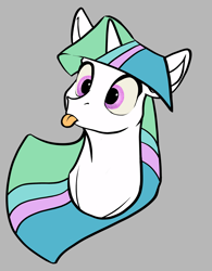 Size: 2467x3169 | Tagged: safe, artist:greyscaleart, character:princess celestia, character:twilight sparkle, species:pony, blep, bust, female, mare, palette swap, portrait, recolor, silly, silly pony, simple background, solo, tongue out