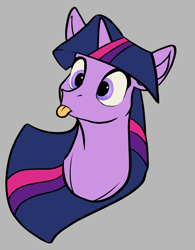 Size: 2467x3169 | Tagged: safe, artist:greyscaleart, character:twilight sparkle, species:pony, blep, bust, female, gray background, mare, portrait, silly, silly pony, simple background, solo, tongue out