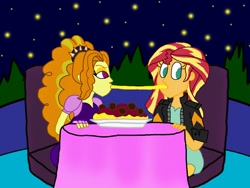 Size: 1032x774 | Tagged: safe, artist:ktd1993, character:adagio dazzle, character:sunset shimmer, ship:sunsagio, my little pony:equestria girls, female, food, lady and the tramp, lesbian, pasta, shipping, spaghetti