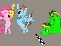 Size: 1024x765 | Tagged: safe, artist:didgereethebrony, character:pinkie pie, character:rainbow dash, oc, oc:didgeree, finish line, race