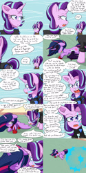 Size: 2000x4000 | Tagged: safe, artist:jake heritagu, character:midnight sparkle, character:starlight glimmer, character:twilight sparkle, character:twilight sparkle (alicorn), species:alicorn, species:pony, comic:ask motherly scootaloo, blatant lies, cloak, clothing, comic, midnight sparkle, ponyville, salt, smug, smuglight glimmer, teleportation