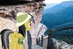 Size: 978x657 | Tagged: safe, artist:didgereethebrony, character:daring do, australia, blue mountains, cliff, irl, photo, ponies in real life, solo, valley, wentworth falls