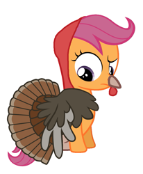 Size: 925x1124 | Tagged: safe, artist:red4567, artist:socsocben, character:scootaloo, species:pegasus, species:pony, beak, cute, cutealoo, scootachicken, scootaturkey, silly, turkey, turkey costume