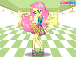 Size: 800x600 | Tagged: safe, artist:user15432, character:fluttershy, species:human, equestria girls:friendship games, g4, my little pony: equestria girls, my little pony:equestria girls, barrette, clothing, high heels, humanized, pegasus wings, ponied up, pony ears, school outfit, school spirit, school uniform, shoes, starsue, winged humanization, wings