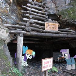 Size: 2992x2992 | Tagged: safe, artist:didgereethebrony, character:maud pie, character:rarity, australia, blue mountains, coal, coal dust, coal mine, dirty, dusty, irl, katoomba, photo, ponies in real life
