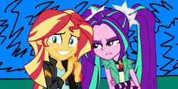 Size: 1200x600 | Tagged: safe, artist:ktd1993, character:aria blaze, character:sunset shimmer, ship:sunblaze, my little pony:equestria girls, clothing, crossed arms, female, jacket, leather jacket, lesbian, shipping, sunblaze