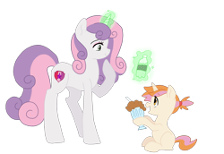 Size: 2900x2000 | Tagged: safe, artist:kianamai, artist:smileverse, character:sweetie belle, oc, oc:pixel bit, parent:button mash, parent:sweetie belle, parents:sweetiemash, species:pony, species:unicorn, kilalaverse, cute, female, filly, magic, milkshake, mother and daughter, next generation, offspring, simple background, smoothie, transparent background