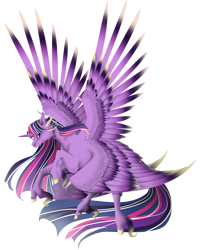 Size: 3865x4819 | Tagged: safe, artist:oneiria-fylakas, character:twilight sparkle, character:twilight sparkle (alicorn), species:alicorn, species:pony, colored wings, colored wingtips, female, high res, multicolored wings, multiple wings, rainbow power, seraph, seraphicorn, simple background, solo, species swap, transparent background, ultimate twilight, unshorn fetlocks
