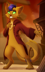 Size: 3000x4800 | Tagged: safe, artist:scarlet-spectrum, character:capper dapperpaws, species:abyssinian, species:anthro, species:digitigrade anthro, my little pony: the movie (2017), cat, clothing, coat, high res, male, smiling, solo