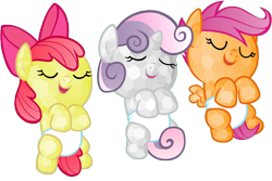 Size: 4800x3200 | Tagged: safe, artist:beavernator, character:apple bloom, character:scootaloo, character:sweetie belle, species:crystal pony, species:pegasus, species:pony, baby, baby apple bloom, baby belle, baby pony, baby scootaloo, crystallized, cutie mark crusaders, diaper, foal, sleeping, white diapers