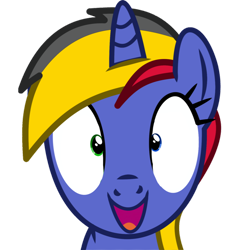 Size: 800x800 | Tagged: safe, artist:cyanlightning, oc, oc only, oc:wheelie rims, species:pony, species:unicorn, female, happy, looking at you, mare, open mouth, simple background, transparent background, vector