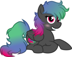Size: 1200x953 | Tagged: safe, artist:binkyt11, derpibooru original, oc, oc only, oc:paintheart, species:pegasus, species:pony, 2018 community collab, derpibooru community collaboration, .svg available, blushing, female, inkscape, looking at you, mare, multicolored hair, prone, shy, simple background, solo, svg, transparent background, vector