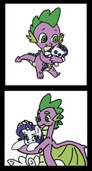 Size: 690x1280 | Tagged: safe, artist:crystallex, artist:kianamai, edit, character:rarity, character:spike, species:dragon, ship:sparity, color edit, colored, cute, female, kilala97 is trying to murder us, male, older, older spike, plushie, raribetes, shipping, size difference, spikabetes, straight, weapons-grade cute, winged spike