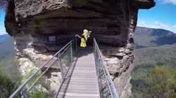 Size: 1280x716 | Tagged: safe, artist:didgereethebrony, character:daring do, australia, blue mountains, bridge, cliff, irl, katoomba, photo, ponies in real life, rock formation, solo, valley