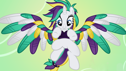 Size: 1920x1080 | Tagged: safe, artist:beavernator, character:rarity, species:alicorn, species:pony, alicornified, alternate hairstyle, clothing, colored wings, female, flying, mare, multicolored wings, punk, punkity, race swap, raricorn, show accurate, smiling, solo, spread wings, wings