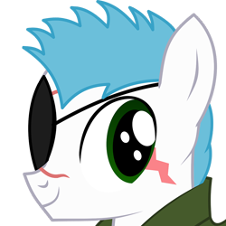 Size: 1000x1000 | Tagged: safe, artist:cyanlightning, character:white lightning, oc, oc only, oc:rustback, species:pony, clothing, exploitable bolt, eye scar, eyepatch, looking at you, male, monster pony, original species, recolor, scar, simple background, solo, stallion, tatzlpony, transparent background, vector