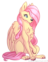 Size: 1024x1319 | Tagged: safe, artist:scarlet-spectrum, character:fluttershy, species:dog, butterfly, chest fluff, dogified, female, flutterdog, simple background, sitting, species swap, transparent background, wings