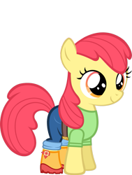 Size: 765x1012 | Tagged: safe, artist:zacatron94, edit, editor:slayerbvc, character:apple bloom, species:earth pony, species:pony, accessory-less edit, boots, clothing, equestria girls outfit, female, filly, missing accessory, pants, shirt, shoes, simple background, solo, transparent background, vector, vector edit