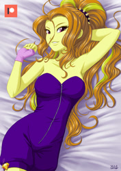 Size: 707x1000 | Tagged: safe, alternate version, artist:uotapo, part of a set, character:adagio dazzle, my little pony:equestria girls, armpits, breasts, busty adagio dazzle, clothing, female, fingerless gloves, gloves, looking at you, loose hair, patreon, patreon logo, solo, spiked headband, stupid sexy adagio dazzle