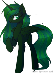 Size: 1022x1417 | Tagged: safe, artist:scarlet-spectrum, oc, oc:starwing, species:alicorn, species:pony, fallout equestria, alicorn oc, artificial alicorn, fanfic, fanfic art, female, green alicorn (fo:e), hooves, horn, mare, raised hoof, simple background, solo, transparent background, wings
