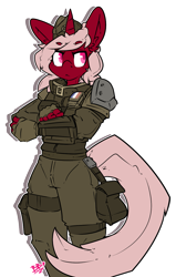 Size: 855x1347 | Tagged: safe, artist:bbsartboutique, oc, oc only, oc:velvet penrose, species:anthro, species:pony, species:unicorn, :<, armor, bag, belt, clothing, ear fluff, female, french flag, frown, gign, hat, lidded eyes, mare, pauldron, rainbow six siege, serious, serious face, simple background, solo, transparent background, twitch, uniform