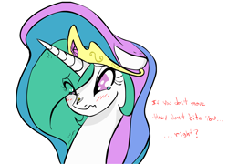 Size: 2484x1787 | Tagged: safe, artist:zev, character:princess celestia, species:alicorn, species:pony, bee, blushing, cute, cutelestia, derp, female, floppy ears, mare, nervous, princess, simple background, solo, white background