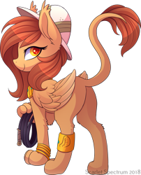 Size: 1127x1398 | Tagged: safe, artist:scarlet-spectrum, oc, oc only, oc:cleo, species:sphinx, clothing, commission, female, hat, lasso, looking back, plot, rope, simple background, smiling, solo, sphinx oc, transparent background