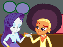 Size: 2000x1500 | Tagged: safe, artist:ktd1993, artist:thebarsection, edit, character:rarity, character:saffron masala, my little pony:equestria girls, afro, equestria girls-ified, female, lesbian, raffron, shipping, suave