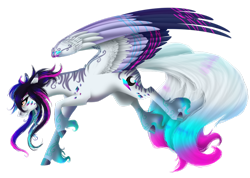 Size: 1024x730 | Tagged: safe, artist:oneiria-fylakas, oc, oc only, oc:cyan crystal, species:pegasus, species:pony, colored wings, female, mare, multicolored wings, rainbow power, simple background, solo, transparent background