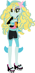 Size: 272x572 | Tagged: safe, artist:pupkinbases, artist:user15432, base used, my little pony:equestria girls, barely eqg related, blue skin, clothing, crossover, equestria girls style, equestria girls-ified, fins, jewelry, lagoona blue, mattel, monster high, necklace, pink flowers, sandals, sea creature, sea monster, shoes, shorts, sweater, tank top