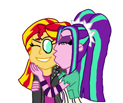 Size: 2000x1674 | Tagged: safe, artist:ktd1993, character:aria blaze, character:sunset shimmer, ship:sunblaze, my little pony:equestria girls, female, kiss on the cheek, kissing, lesbian, shipping, simple background, sunblaze, transparent background