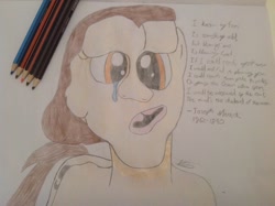 Size: 1024x765 | Tagged: safe, artist:didgereethebrony, crying, deformed, deformity, elephant man, joseph merrick, pencil, pencil drawing, poem, quote, solo, tears of pain, traditional art