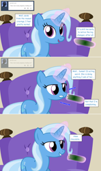 Size: 1280x2168 | Tagged: safe, artist:hakunohamikage, character:trixie, species:pony, ask-princesssparkle, ask, chocolate, cucumber, female, food, magic, misspelling, pregnancy cravings, pregnant, solo, tumblr