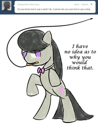 Size: 500x641 | Tagged: safe, artist:erthilo, character:octavia melody, species:earth pony, species:pony, ask octavia, female, mare, mouth hold, no pupils, rearing, solo, whip