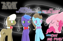 Size: 1229x800 | Tagged: safe, artist:erthilo, character:beauty brass, character:frederic horseshoepin, character:parish nandermane, character:pinkie pie, species:earth pony, species:pony, ask octavia, female, male, mare, no pupils, parish nandermane, stallion