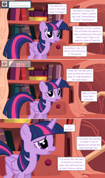 Size: 1280x2168 | Tagged: safe, artist:hakunohamikage, character:sunset shimmer, character:twilight sparkle, character:twilight sparkle (alicorn), species:alicorn, species:pony, ask-princesssparkle, ask, female, golden oaks library, solo, tumblr