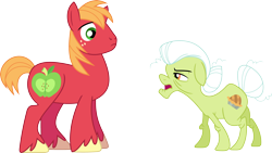 Size: 3598x2025 | Tagged: safe, artist:porygon2z, edit, character:big mcintosh, character:granny smith, species:earth pony, species:pony, accessory-less edit, duo, female, grandmother, grandmother and grandchild, male, mare, missing accessory, simple background, stallion, surprised, transparent background, vector