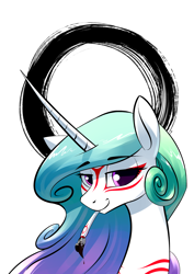 Size: 2480x3507 | Tagged: safe, artist:underpable, character:princess celestia, species:pony, amaterasu, female, looking at you, mare, mouth hold, okami, paint, paintbrush, smiling
