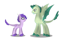 Size: 1024x614 | Tagged: safe, artist:kianamai, artist:mishti14, edit, oc, oc only, oc:crystal clarity, oc:turquoise blitz, parent:rarity, parent:spike, parents:sparity, species:dracony, kilalaverse, angry, brother and sister, color edit, colored, duo, fanart, fanfic, fanfic art, female, hybrid, interspecies offspring, male, next generation, offspring, simple background, smiling, transparent background