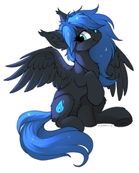 Size: 1027x1280 | Tagged: safe, artist:hioshiru, oc, oc only, oc:midnight light, species:pegasus, species:pony, ear fluff, female, looking at you, mare, simple background, smiling, white background