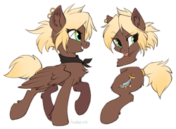 Size: 1155x846 | Tagged: safe, artist:hioshiru, oc, oc only, oc:forly, species:pegasus, species:pony, chest fluff, ear fluff, ear piercing, earring, female, jewelry, neckerchief, piercing, pirate, side view, simple background, smiling, solo, tail wrap, tongue out, white background