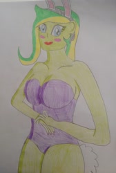 Size: 1024x1525 | Tagged: safe, artist:didgereethebrony, oc, oc:boomerang beauty, my little pony:equestria girls, blushing, bunny ears, bunny suit, clothing, easter, equestria girls-ified, holiday, solo, traditional art