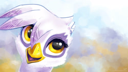 Size: 1920x1080 | Tagged: safe, alternate version, artist:kp-shadowsquirrel, character:gilda, species:griffon, bust, female, looking up, open mouth, portrait, signature, smiling, solo