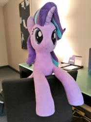 Size: 767x1024 | Tagged: safe, artist:nekokevin, character:starlight glimmer, species:pony, species:unicorn, bedroom, chair, cute, desk, female, glimmerbetes, irl, mare, photo, plushie, smiling, solo