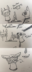Size: 1280x2880 | Tagged: safe, artist:greyscaleart, oc, oc only, oc:tim, species:pony, blep, comic, computer, dilated pupils, necktie, silly, tongue out, traditional art, wat