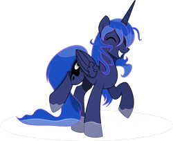Size: 4541x3713 | Tagged: safe, artist:kopcap94, artist:kp-shadowsquirrel, edit, character:princess luna, species:alicorn, species:pony, absurd resolution, color edit, colored, cutie mark, eyes closed, female, grin, happy, mare, puddle, simple background, smiling, solo, transparent background, vector, vector edit, water, wet mane