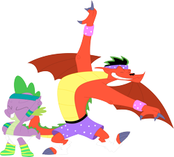 Size: 3580x3227 | Tagged: safe, artist:porygon2z, character:spike, species:dragon, american dragon jake long, briefs, clothing, crossover, duo, jake long, simple background, spikey-whities, tighty whities, transparent background, underwear