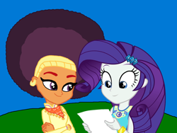Size: 2000x1500 | Tagged: safe, artist:ktd1993, artist:thebarsection, edit, character:rarity, character:saffron masala, g4, my little pony: equestria girls, my little pony:equestria girls, afro, female, geode of shielding, lesbian, magical geodes, raffron, shipping